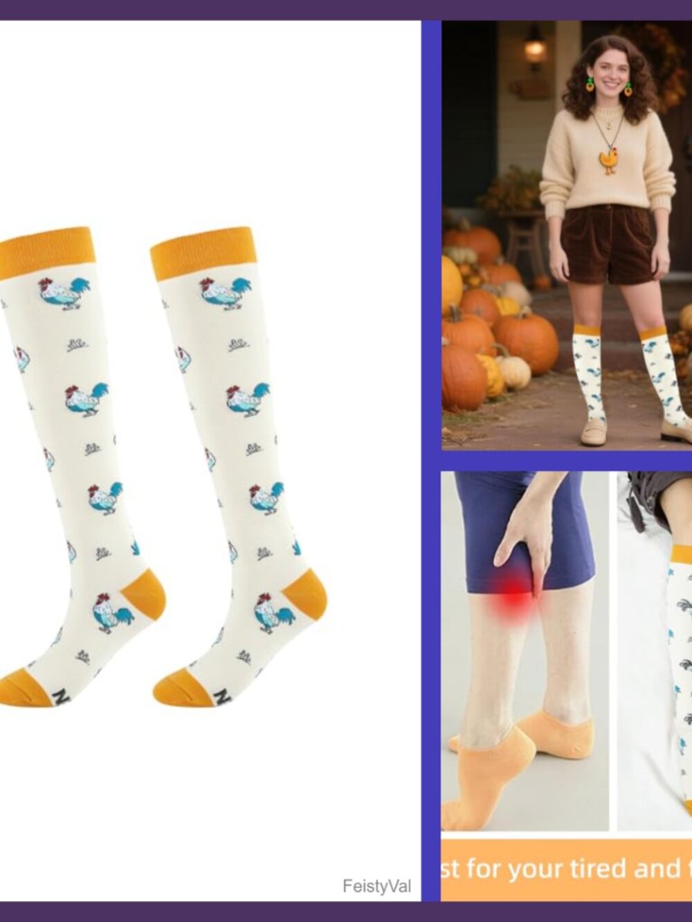 Junely Compression Socks Knee High Funny Chicken Support Stockings